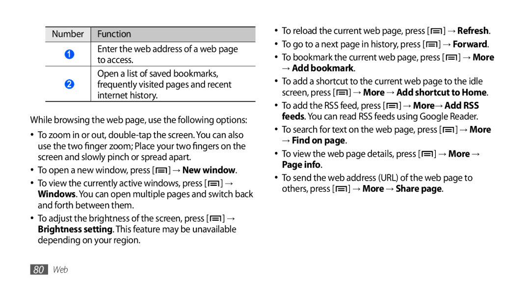 Samsung GT-I9000HKXATL manual To open a new window, press → New window, Forth between them, → Add bookmark, → Find on 