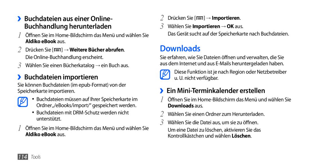 Samsung GT-I9000HKGDBT Downloads, ››Buchdateien aus einer Online Buchhandlung herunterladen, ››Buchdateien importieren 