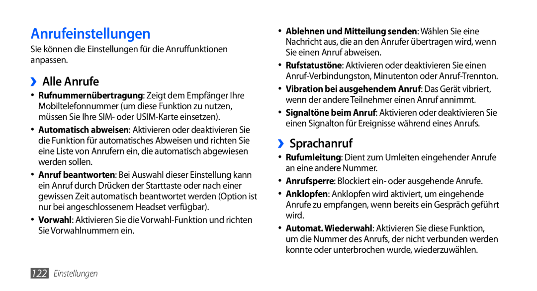 Samsung GT-I9000HKDDBT, GT-I9000HKYDRE, GT-I9000HKDEPL, GT-I9000HKDDTM manual Anrufeinstellungen, ››Alle Anrufe, ››Sprachanruf 