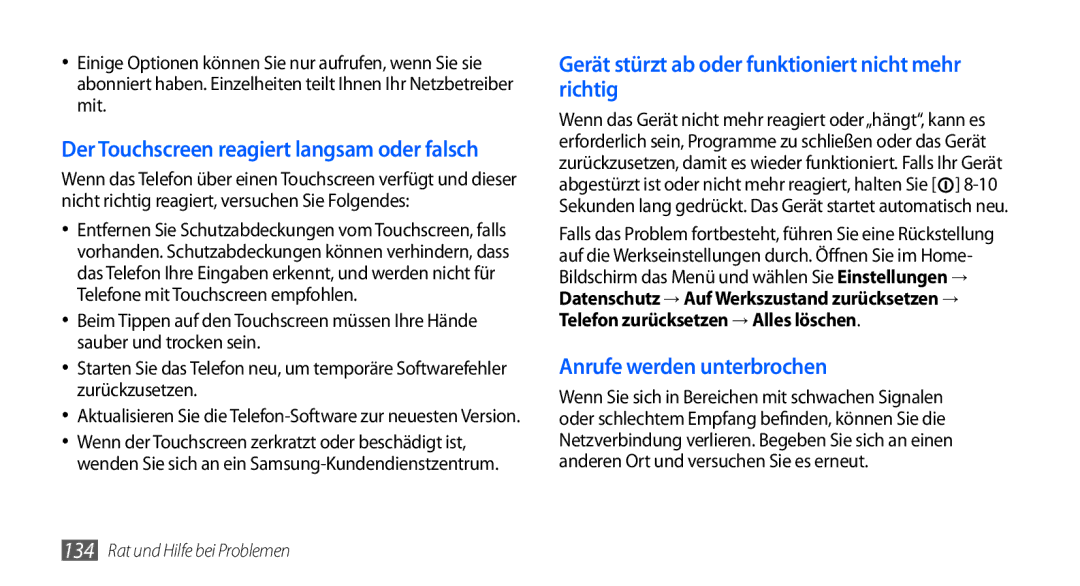 Samsung GT-I9000HKYDBT, GT-I9000HKYDRE, GT-I9000HKDEPL, GT-I9000HKDDTM Gerät stürzt ab oder funktioniert nicht mehr richtig 