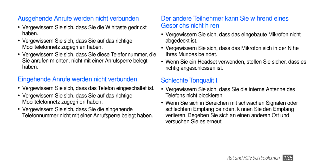 Samsung GT-I9000HKYVIA, GT-I9000HKYDRE, GT-I9000HKDEPL, GT-I9000HKDDTM, GT-I9000RWYEUR, GT-I9000RWYVIA Schlechte Tonqualität 