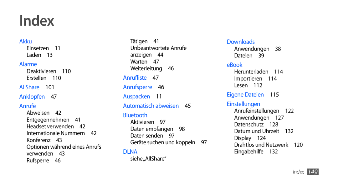 Samsung GT-I9000RWYVIA, GT-I9000HKYDRE, GT-I9000HKDEPL, GT-I9000HKDDTM, GT-I9000RWYEUR, GT-I9000HKYEUR, GT-I9000HKDDBT Index 