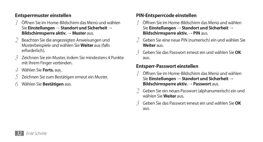 Samsung GT-I9000RWYEUR manual Erforderlich, Mit Ihrem Finger verbinden, Wählen Sie Forts. aus, Wählen Sie Bestätigen aus 