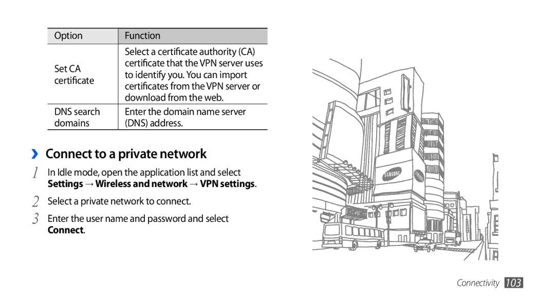 Samsung GT-I9000HKAEPL ›› Connect to a private network, Set CA, Download from the web, DNS search, Domains DNS address 