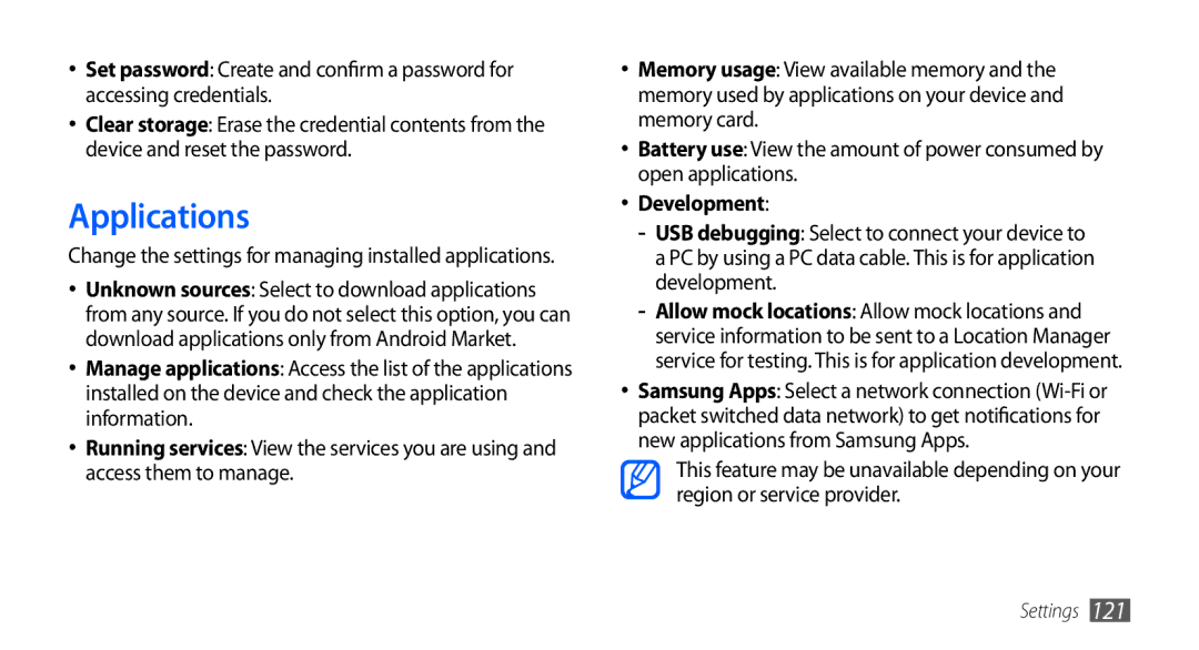 Samsung GT-I9000HKYEUR, GT-I9000HKYDRE, GT-I9000HKDEPL, GT-I9000HKDDTM, GT-I9000RWYEUR manual Applications, Development 