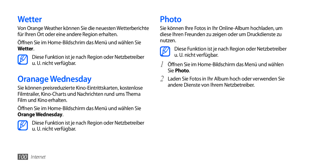 Samsung GT-I9000HKYMOB, GT-I9000HKYDRE, GT-I9000HKDEPL, GT-I9000HKDDTM, GT-I9000RWYEUR manual Wetter, Oranage Wednesday, Photo 