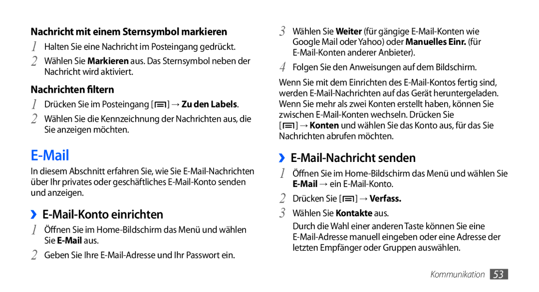 Samsung GT-I9000HKYVD2, GT-I9000HKYDRE ››E-Mail-Konto einrichten, Nachricht mit einem Sternsymbol markieren, → Verfass 