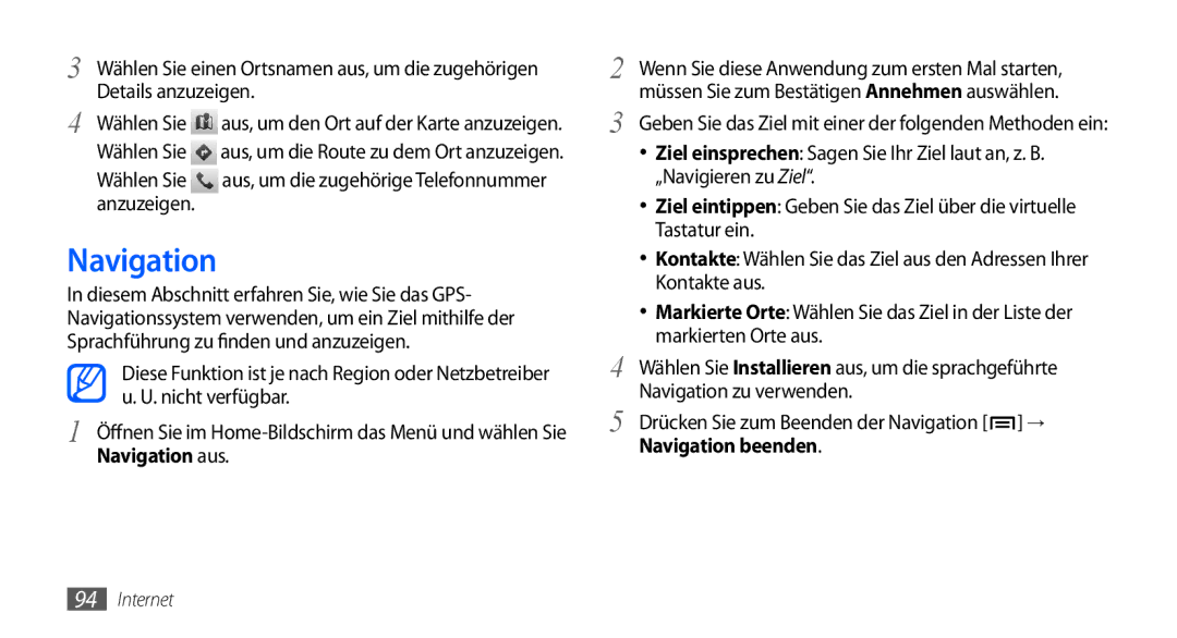 Samsung GT-I9000HKDATO, GT-I9000HKYDRE, GT-I9000HKDEPL, GT-I9000HKDDTM manual Nicht verfügbar, Navigation aus, Anzuzeigen 