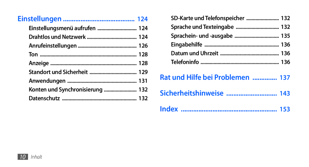 Samsung GT-I9000HKDVIA, GT-I9000HKYDRE, GT-I9000HKDEPL, GT-I9000HKDDTM, GT-I9000RWYEUR manual Rat und Hilfe bei Problemen 