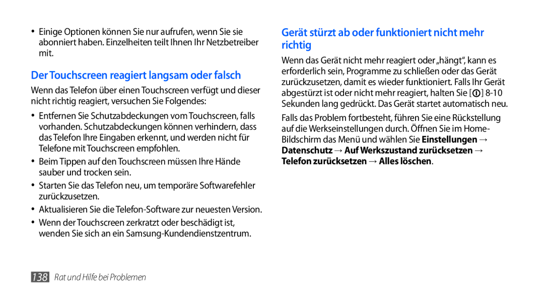 Samsung GT-I9000HKADTM, GT-I9000HKYDRE, GT-I9000HKDEPL, GT-I9000HKDDTM Gerät stürzt ab oder funktioniert nicht mehr richtig 