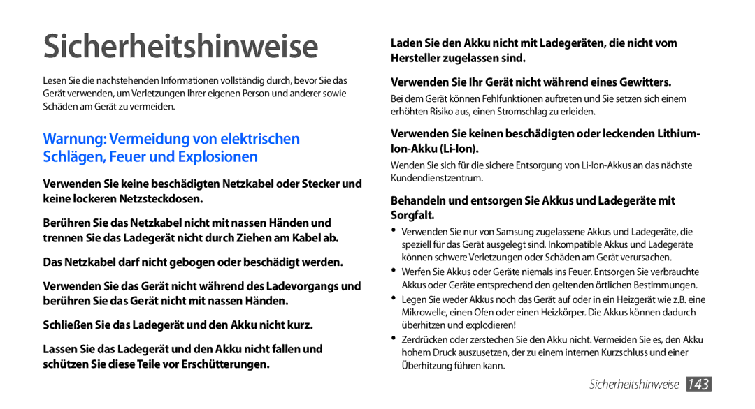 Samsung GT-I9000HKGDBT, GT-I9000HKYDRE manual Sicherheitshinweise, Schließen Sie das Ladegerät und den Akku nicht kurz 