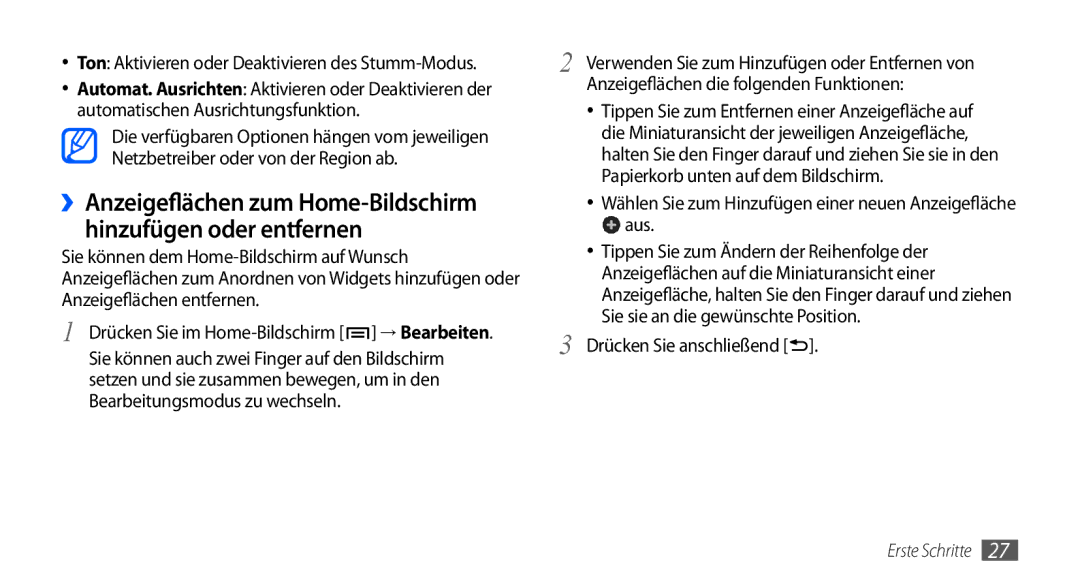 Samsung GT-I9000HKGDBT, GT-I9000HKYDRE Aus, Drücken Sie anschließend, Ton Aktivieren oder Deaktivieren des Stumm-Modus 