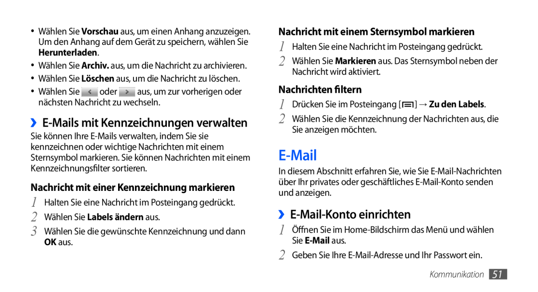 Samsung GT-I9000HKADTM ››E-Mail-Konto einrichten, ››E-Mails mit Kennzeichnungen verwalten, Nachrichten filtern, OK aus 