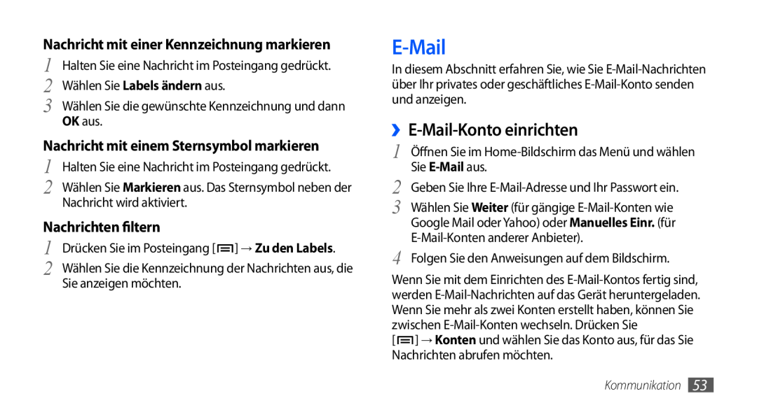 Samsung GT-I9000HKYVD2 ››E-Mail-Konto einrichten, Nachrichten filtern, Nachricht mit einer Kennzeichnung markieren 