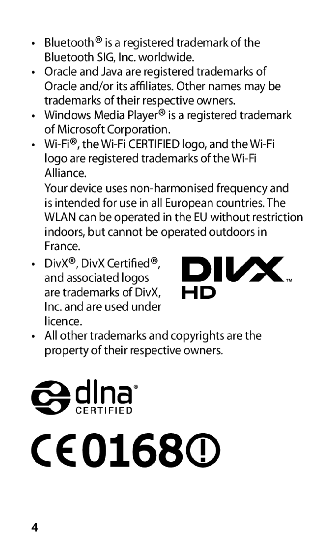 Samsung GT-I9000HKDATO, GT-I9000HKYDRE, GT-I9000RWYEUR manual Are trademarks of DivX, Inc. and are used under licence 