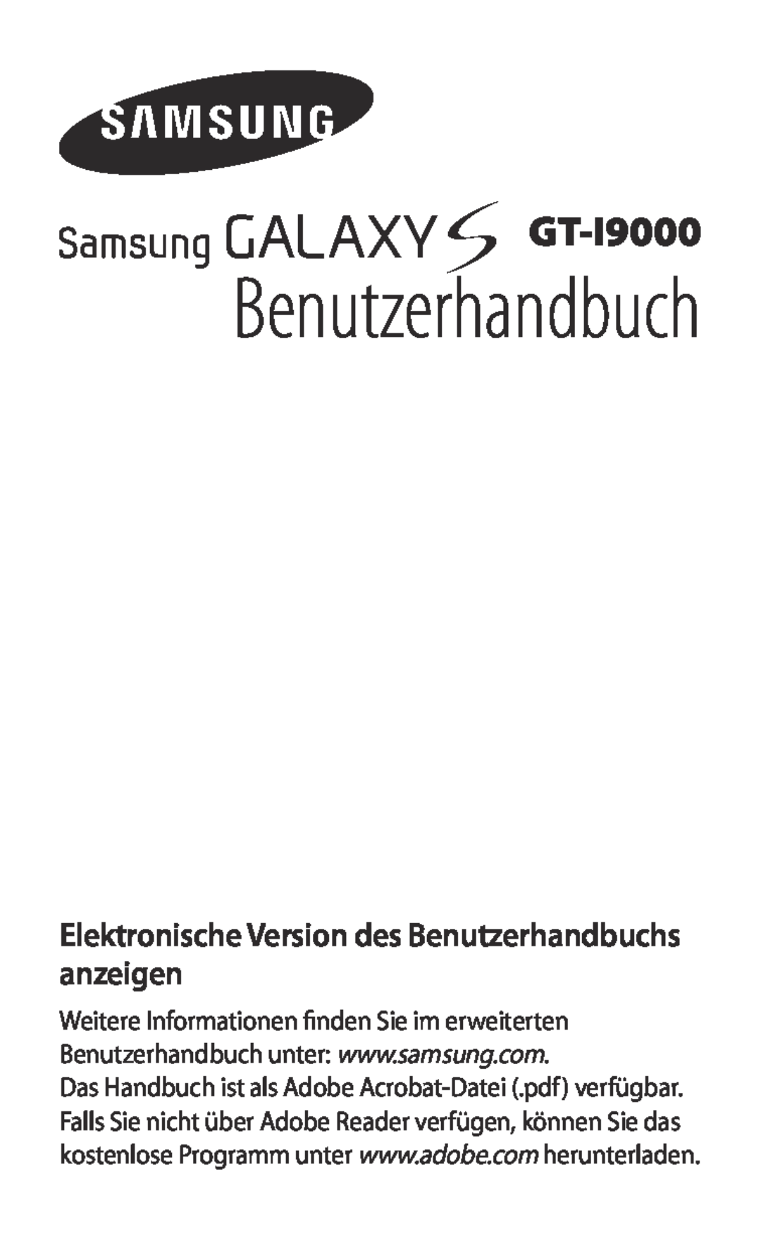 Samsung GT-I9000RWYEUR, GT-I9000HKYDRE, GT-I9000RWYVIA manual Elektronische Version des Benutzerhandbuchs anzeigen 