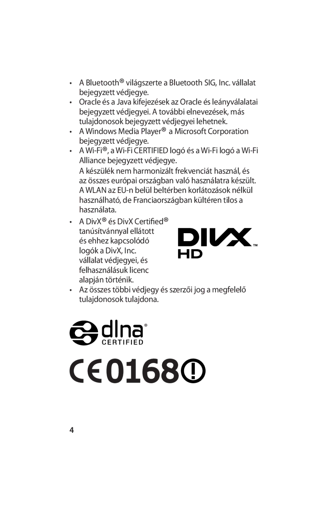 Samsung GT-I9000HKYDTM, GT-I9000HKYEUR, GT-I9000HKDEUR, GT-I9000HKYITV manual DivX és DivX Certified tanúsítvánnyal ellátott 