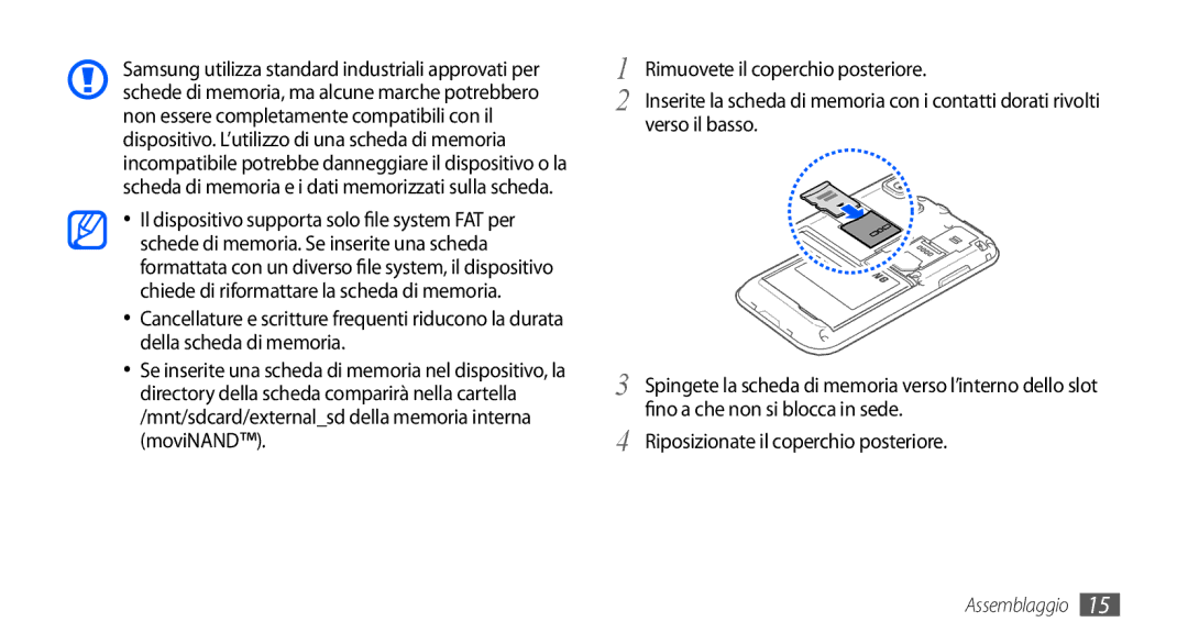 Samsung GT-I9000HKYFWB, GT-I9000HKYITV, GT-I9000HKYXEF, GT-I9000RWYOMN Rimuovete il coperchio posteriore, Verso il basso 