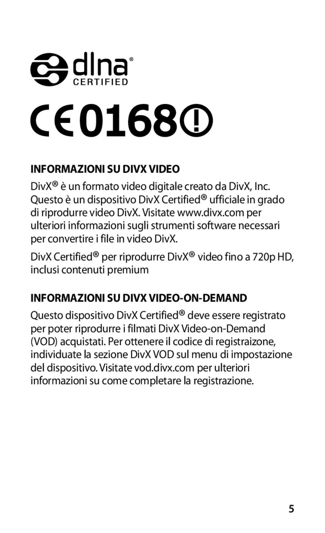 Samsung GT-I9000HKATIM, GT-I9000HKYITV, GT-I9000HKYXEF, GT-I9000RWYOMN, GT-I9000HKDVIP manual Informazioni SU Divx Video 