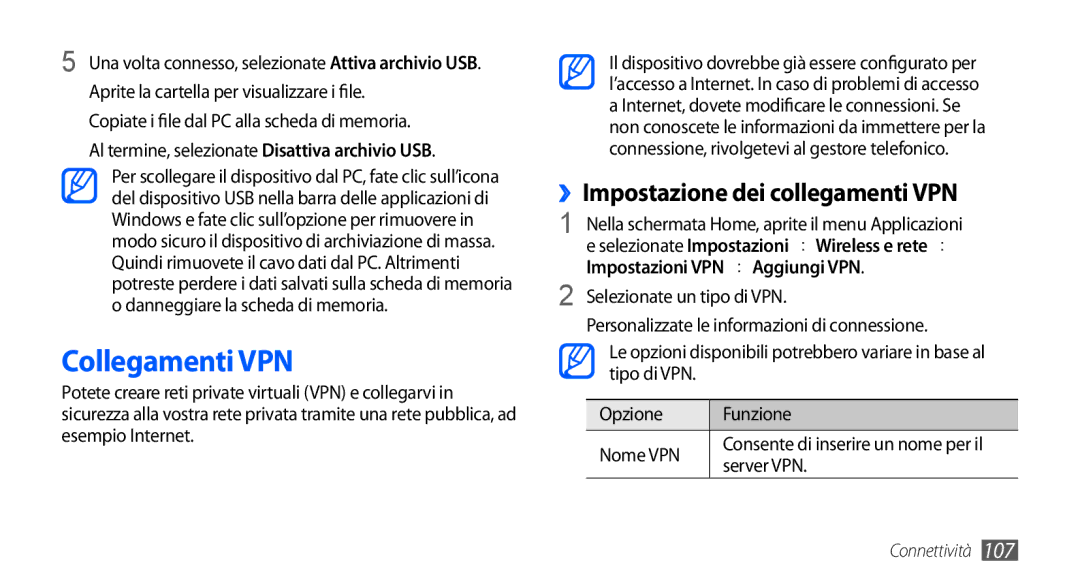 Samsung GT-I9000HKDVIP manual Collegamenti VPN, ››Impostazione dei collegamenti VPN, Impostazioni VPN → Aggiungi VPN 