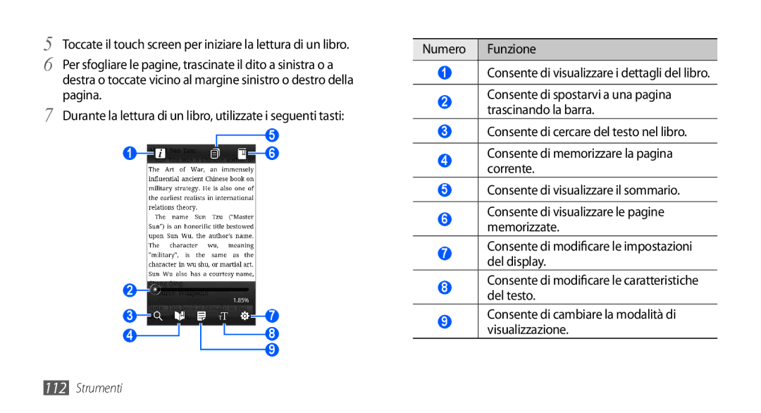 Samsung GT-I9000RWYWIN, GT-I9000HKYITV, GT-I9000HKYXEF manual Toccate il touch screen per iniziare la lettura di un libro 