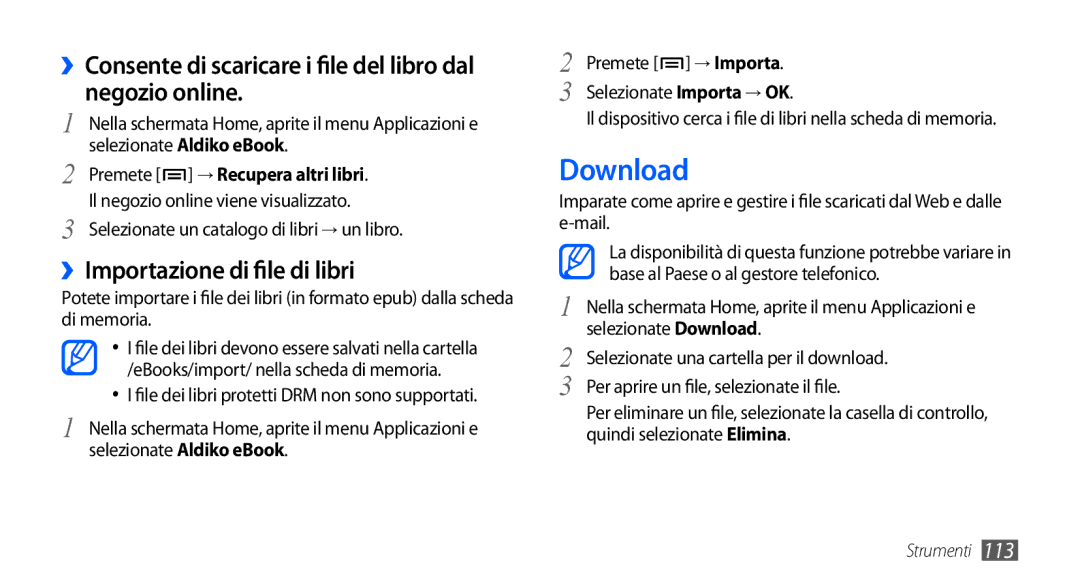 Samsung GT-I9000HKAITV, GT-I9000HKYITV manual Download, ››Consente di scaricare i file del libro dal negozio online 