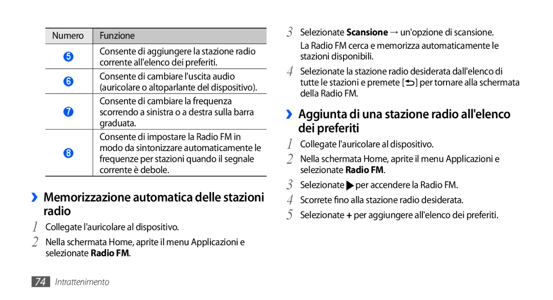 Samsung GT-I9000HKDOMN manual ››Memorizzazione automatica delle stazioni radio, Collegate lauricolare al dispositivo 