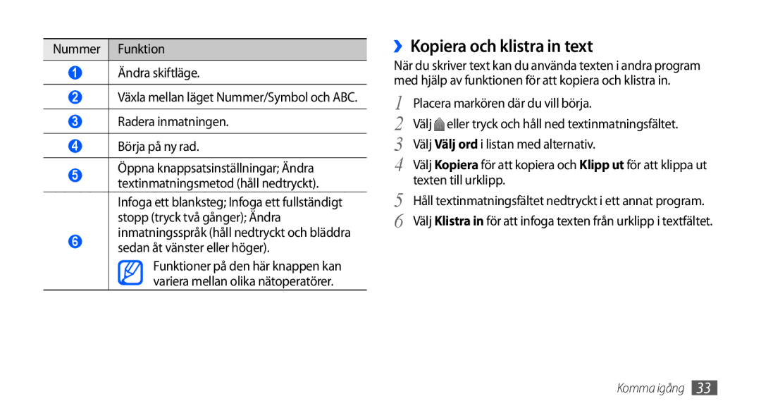 Samsung GT-I9000HKYTDC, GT-I9000HKYNEE, GT-I9000HKDNEE, GT-I9000HKDXEE, GT-I9000HKDTDC manual ››Kopiera och klistra in text 