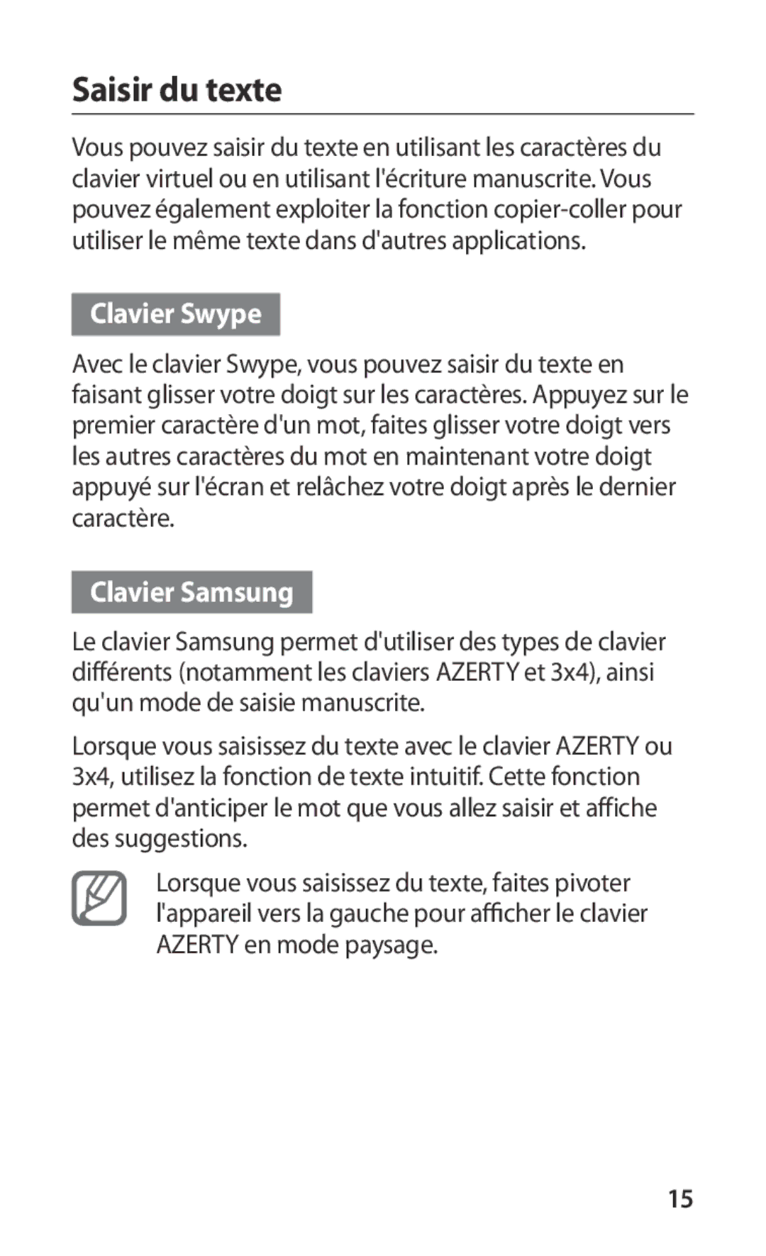 Samsung GT-I9000HKAXEF, GT-I9000HKYXEF, GT-I9000HKYNRJ, GT-I9000HKDFTM manual Saisir du texte, Clavier Swype, Clavier Samsung 