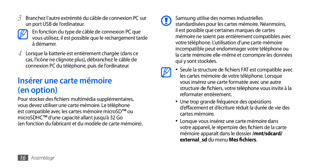 Samsung GT-I9000HKAFTM manual Insérer une carte mémoire en option, En fonction du fabricant et du modèle de carte mémoire 