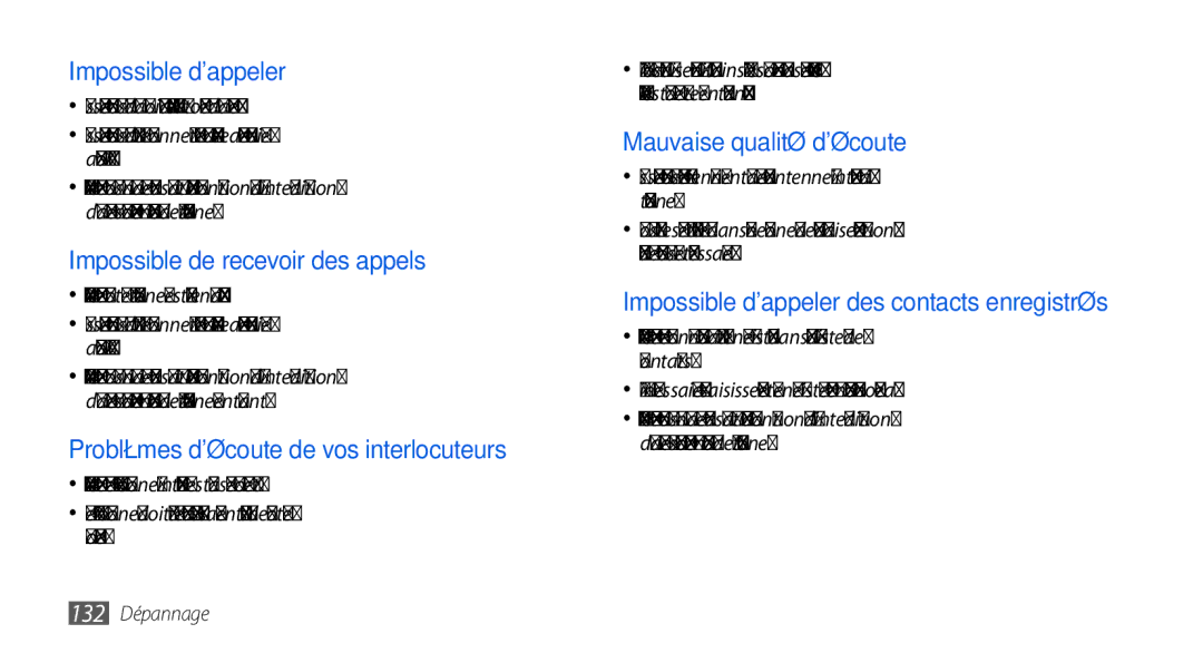 Samsung GT-I9000HKYNEE, GT-I9000HKYXEF manual Impossible dappeler, Vérifiez que le microphone intégré nest pas recouvert 