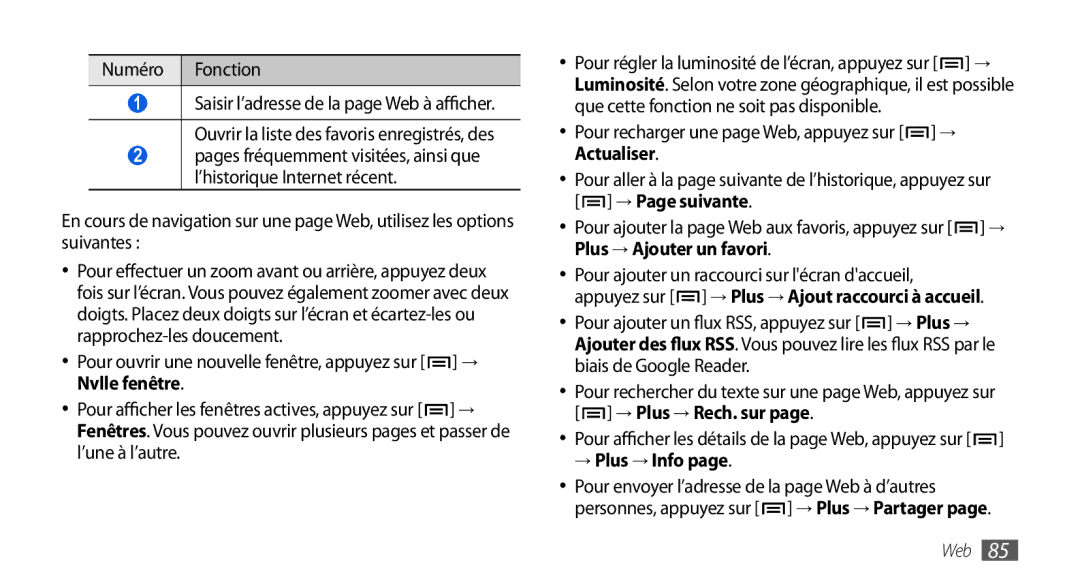 Samsung GT-I9000HKYVGF, GT-I9000HKYXEF, GT-I9000HKYNRJ, GT-I9000HKDFTM, GT-I9000RWYSFR manual Nvlle fenêtre, → Plus → Info 