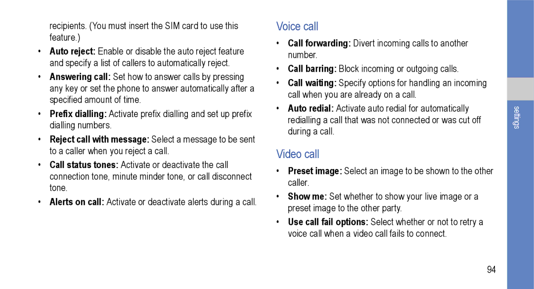 Samsung GT-I9000M user manual Voice call, Video call 