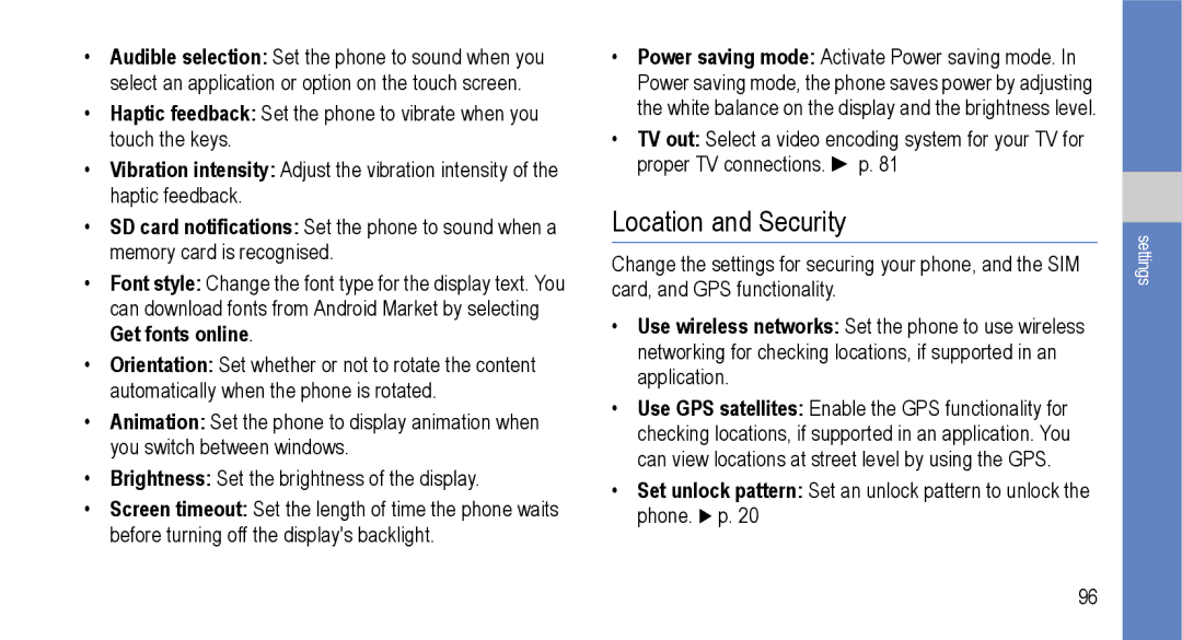 Samsung GT-I9000M user manual Location and Security 