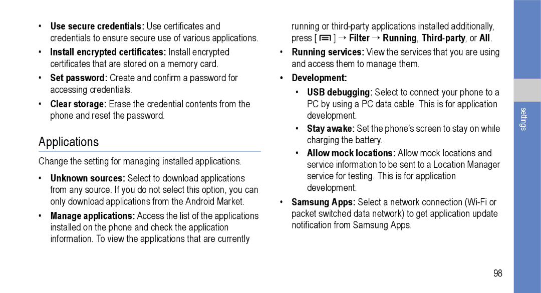 Samsung GT-I9000M user manual Applications, Development 