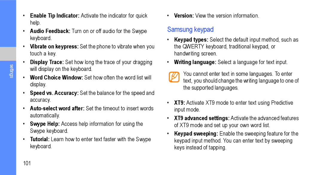 Samsung GT-I9000M user manual Samsung keypad 