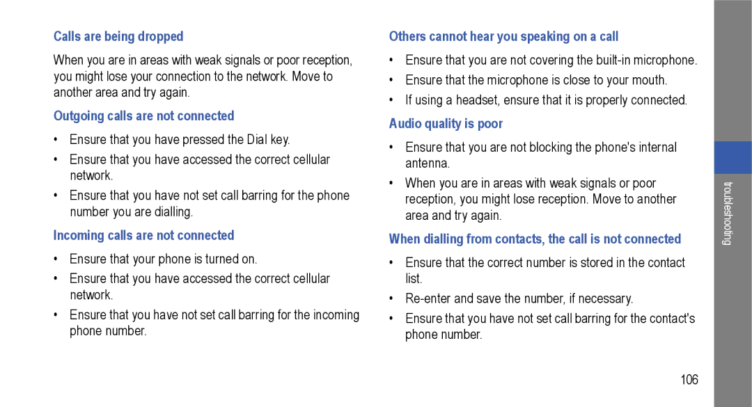 Samsung GT-I9000M user manual Calls are being dropped 