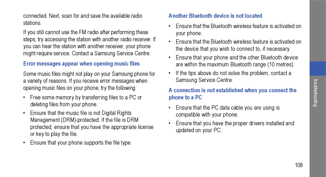 Samsung GT-I9000M user manual Error messages appear when opening music files 