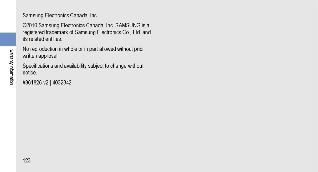 Samsung GT-I9000M user manual Warranty information 