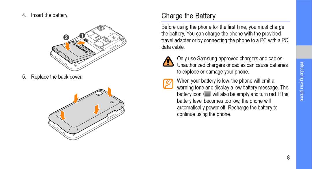 Samsung GT-I9000M user manual Charge the Battery 