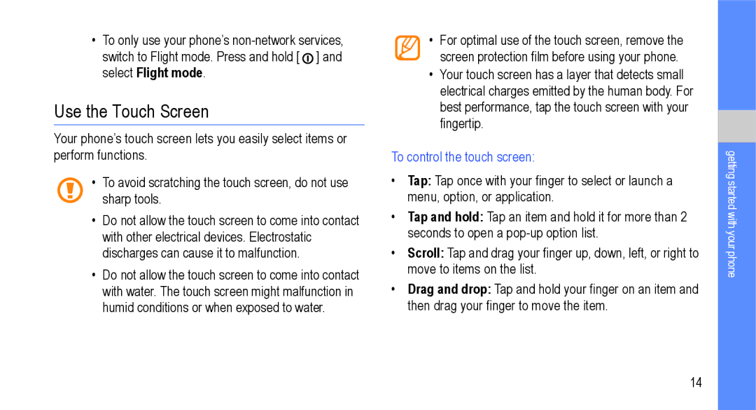 Samsung GT-I9000M user manual Use the Touch Screen, To control the touch screen 