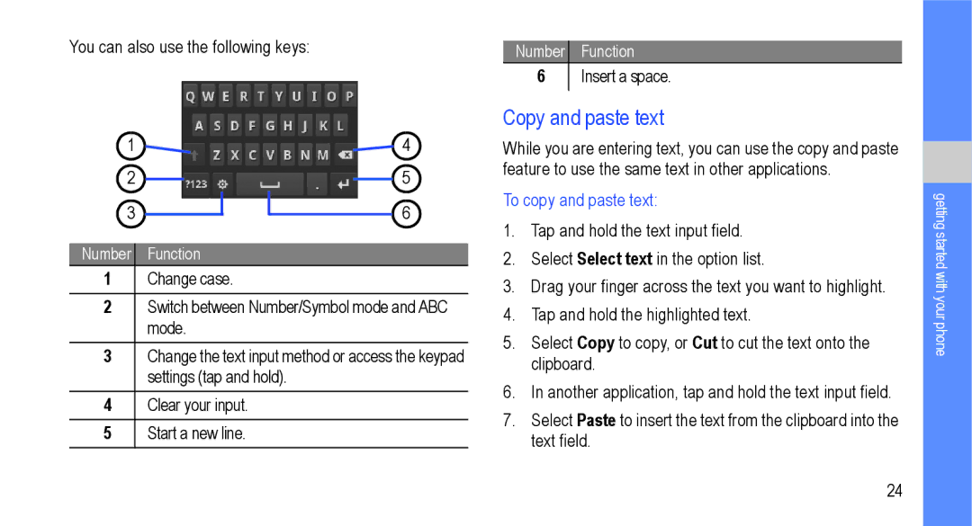 Samsung GT-I9000M user manual Copy and paste text, To copy and paste text 