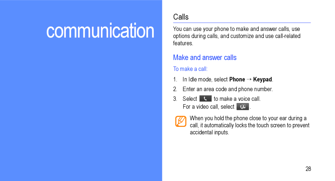 Samsung GT-I9000M user manual Calls, Make and answer calls, To make a call 