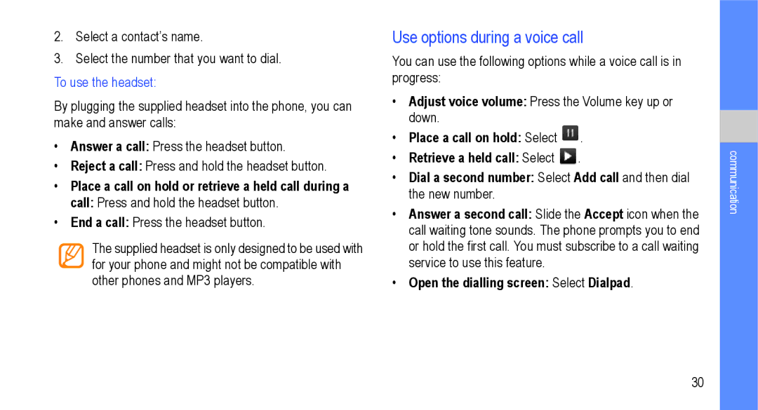 Samsung GT-I9000M user manual Use options during a voice call 