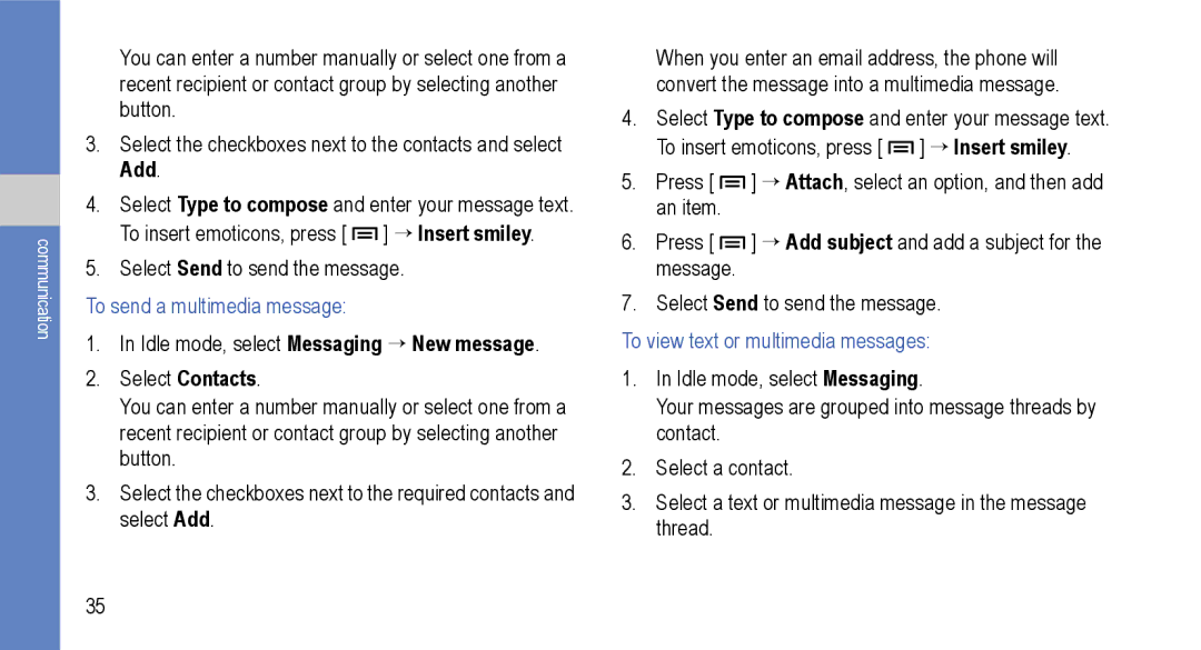 Samsung GT-I9000M user manual To send a multimedia message, To view text or multimedia messages 