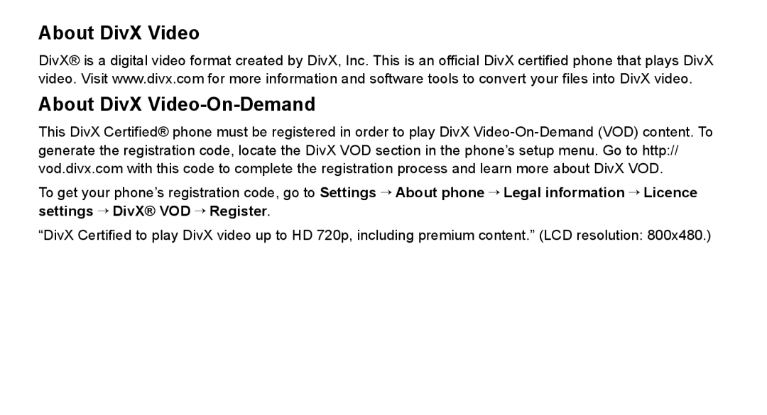 Samsung GT-I9000M user manual About DivX Video About DivX Video-On-Demand 