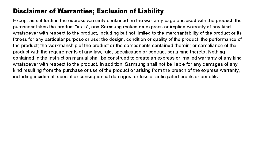 Samsung GT-I9000M user manual Disclaimer of Warranties Exclusion of Liability 