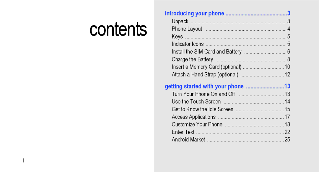 Samsung GT-I9000M user manual Contents 