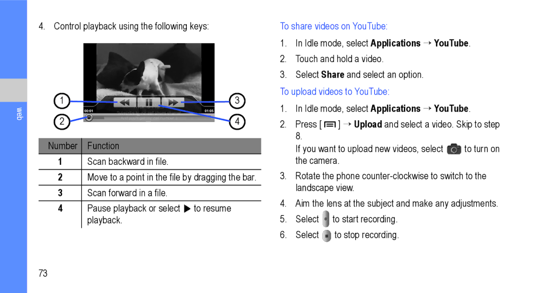 Samsung GT-I9000M user manual To share videos on YouTube, To upload videos to YouTube 