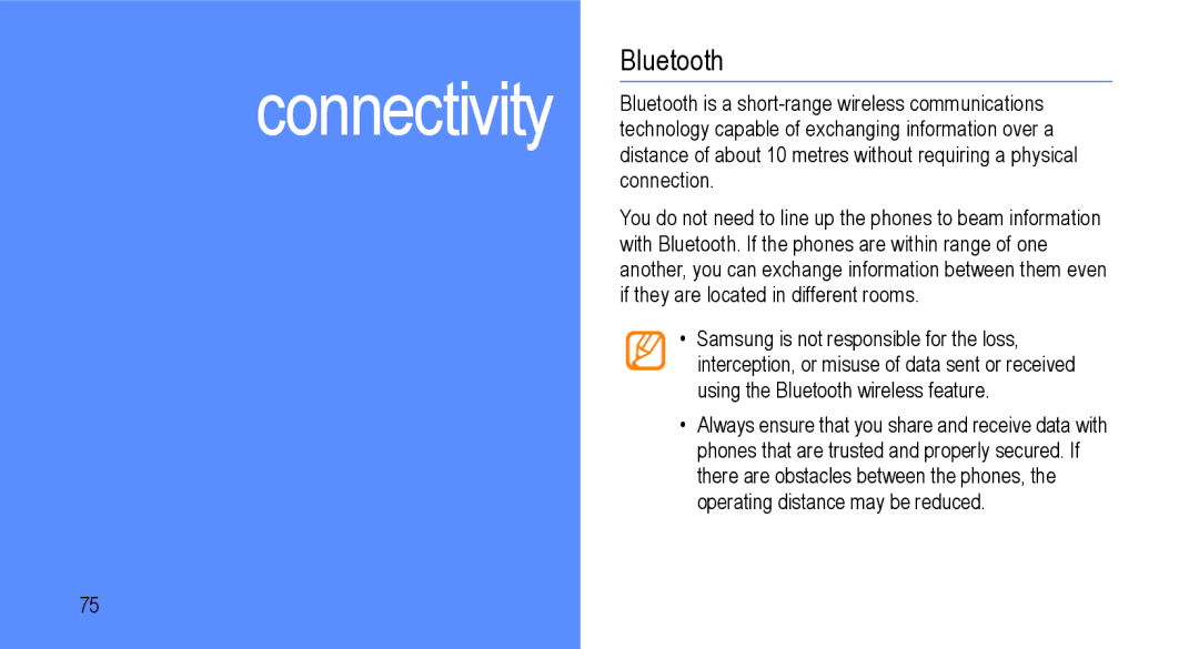 Samsung GT-I9000M user manual Bluetooth 